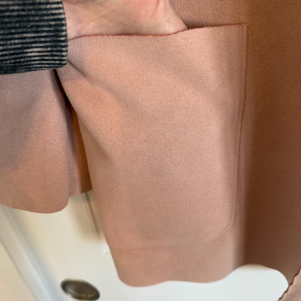 FAUX SUEDE dusty rose pink long open front blazer women's L - Picture 5 of 9